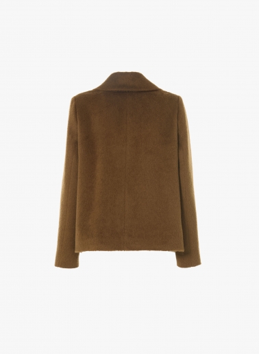 Tobacco colour wool and alpaca short coat with notch collar