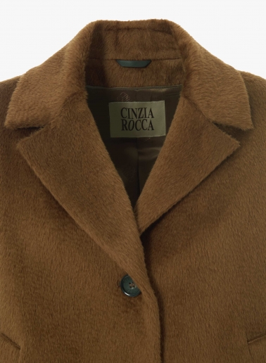 Tobacco colour wool and alpaca short coat with notch collar