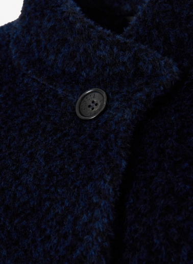 Blue wool and alpaca short coat with knitted cuffs
