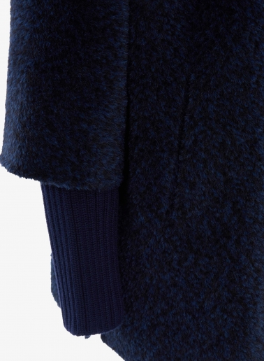 Blue wool and alpaca short coat with knitted cuffs
