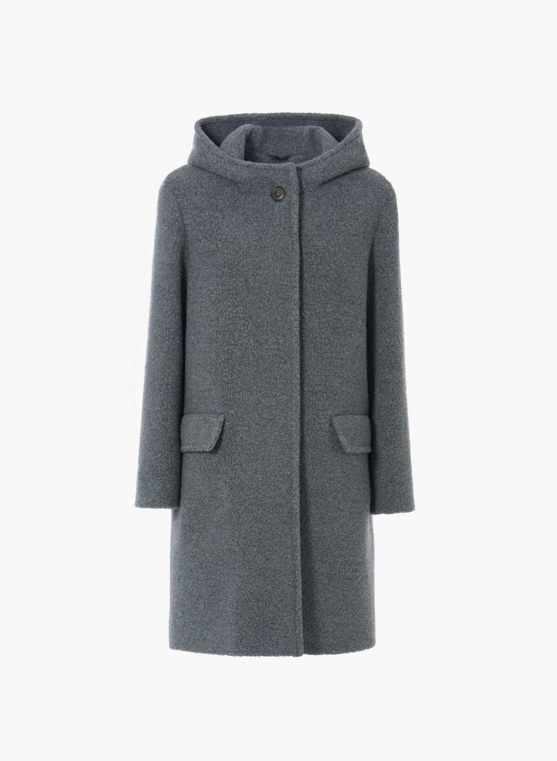 Grey wool parka with fur like finish texture