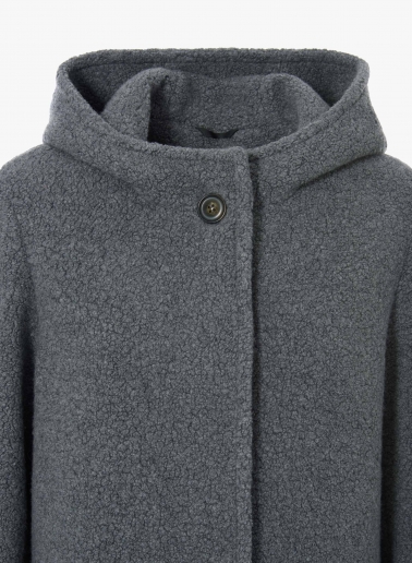 Grey wool parka with fur like finish texture