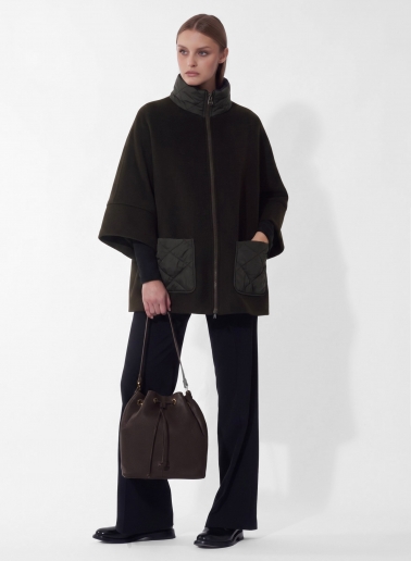 Brown wool and cashmere cape with quilted inserts