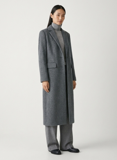 Maxi grey coat in pure cashmere with masculine cut