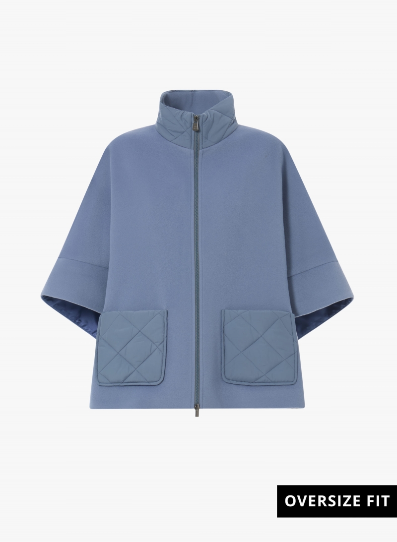 Light blue wool and cashmere cape with quilted inserts