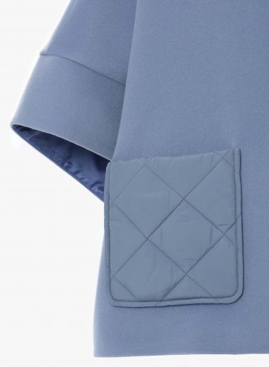 Light blue wool and cashmere cape with quilted inserts