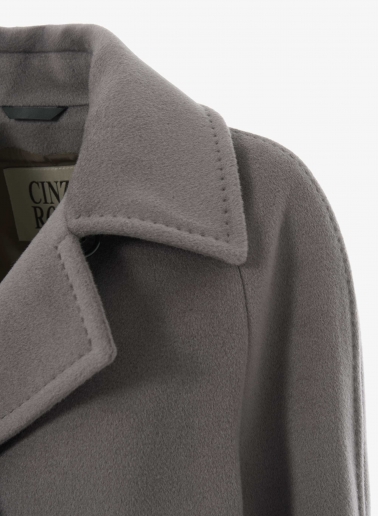 Dark taupe pure wool short coat with maxi dual use notch collar
