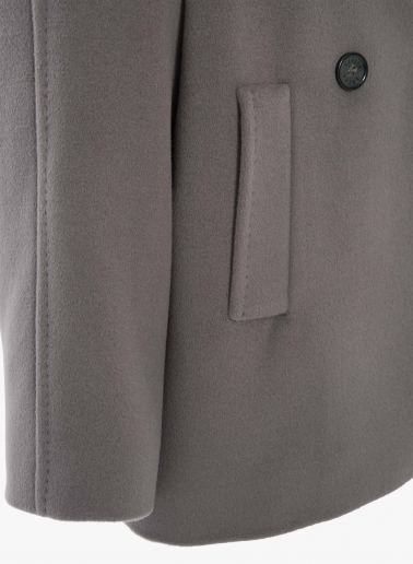 Dark taupe pure wool short coat with maxi dual use notch collar