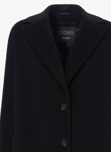 Maxi oversized black wool coat with patch pockets