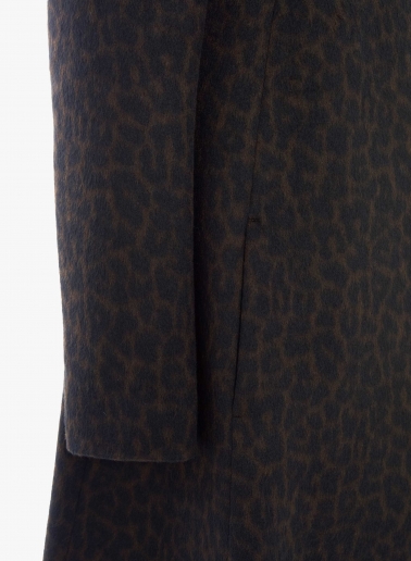 Flared brown coat with animal pattern