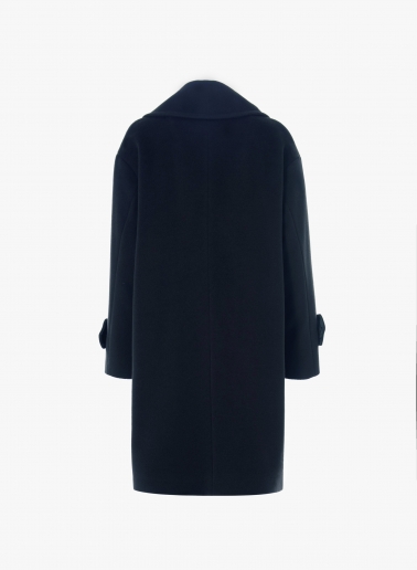Blue double breasted pure wool coat with maxi notch collar