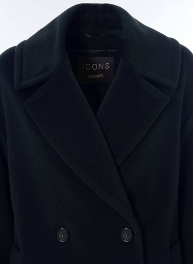 Blue double breasted pure wool coat with maxi notch collar