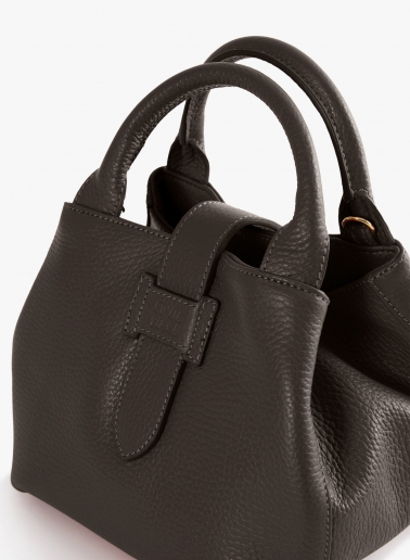 Brown genuine leather mini handbag with strap