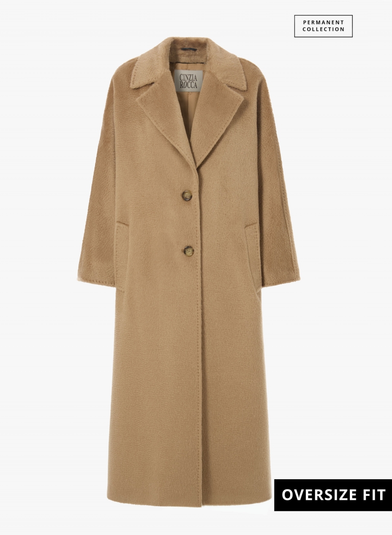 Maxi camel coat in alpaca and wool