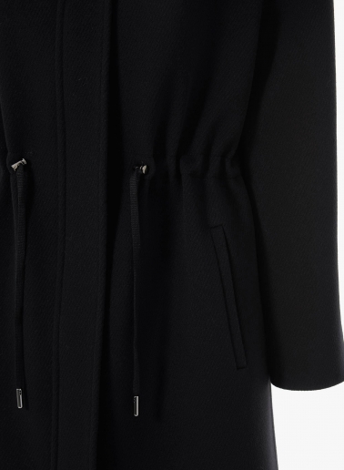 Black pure wool parka with drawstring