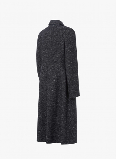 Long single breasted black frock coat with lurex micro pattern