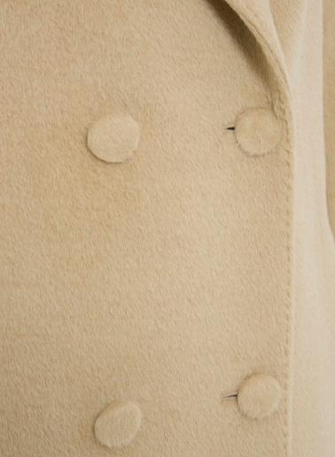 Long double breasted light camel coat in alpaca and wool