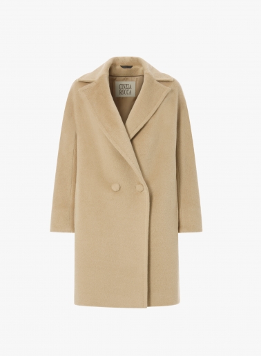 Camel double breasted coat in alpaca and wool