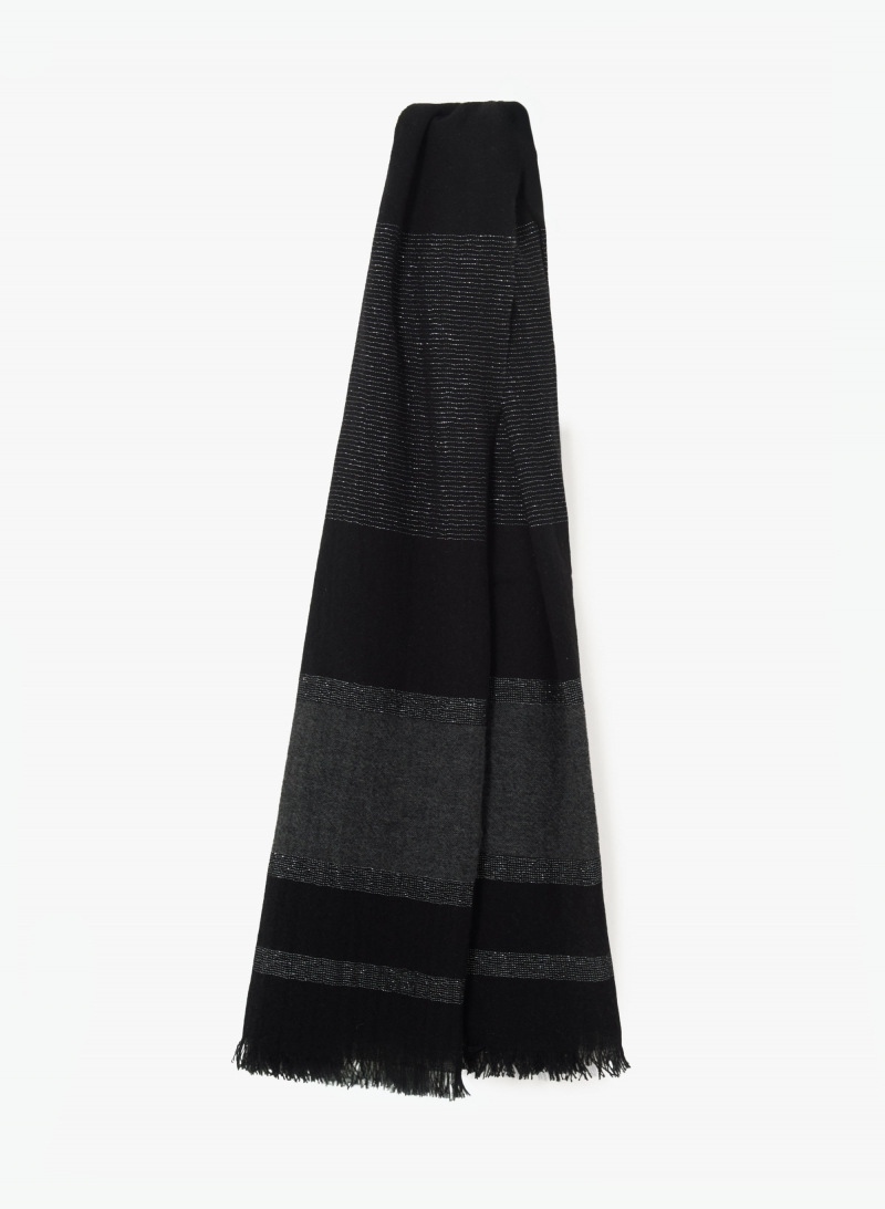Maxi black cashmere scarf with lurex details