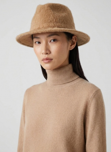 Camel wool fedora hat with fur like effect
