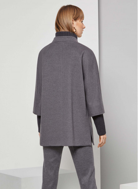 Wool grey short coat with knit details 