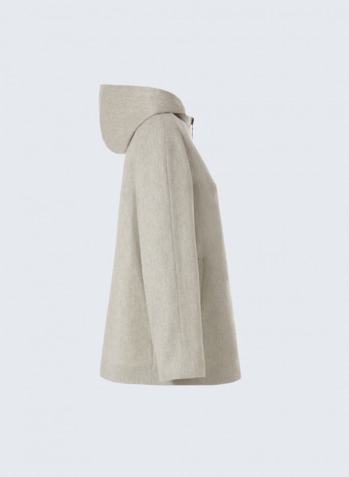 Reversible grey jacket with hood in cashmere and wool