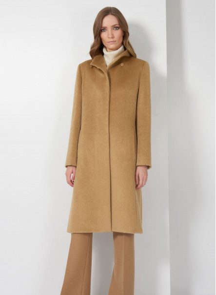 Alpaca and Wool Coat with High Stand Up Collar 36