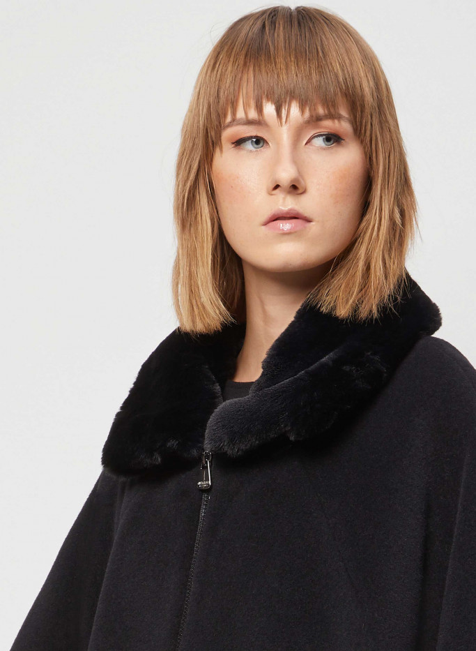 Wool and alpaca cape with faux fur collar - Cinzia Rocca