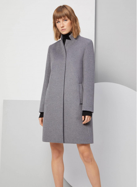 Wool coat with inverted notch collar