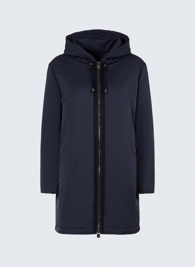 Hooded down padded blue parka in water resistant satin - Cinzia Rocca