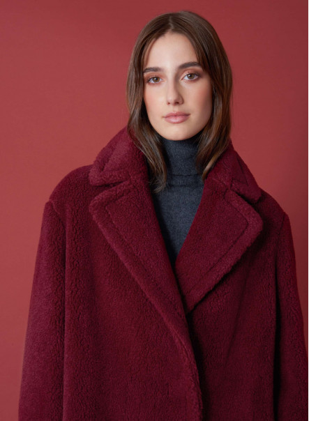 Long teddy coat with notch collar 