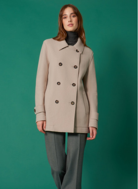 Boiled wool peacoat with shirt collar