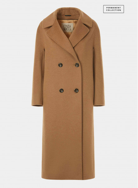 Long double breasted coat in camel hair