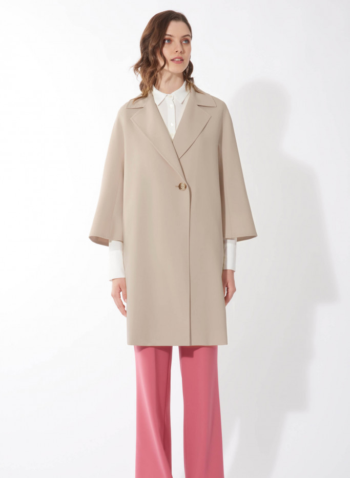 Assymetrical sand overcoat in comfort wool | Cinzia Rocca