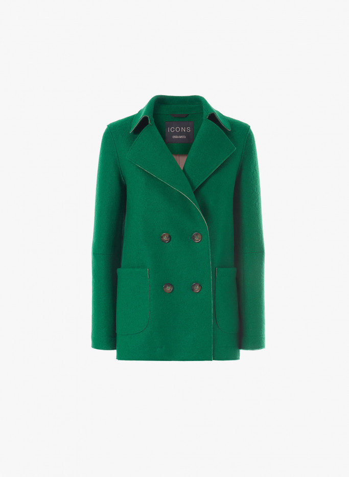 Boiled wool green peacoat with jersey inside - Cinzia Rocca