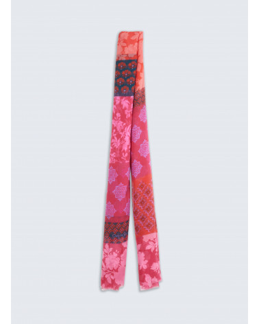 Silk crepon fuchsia scarf with floral design