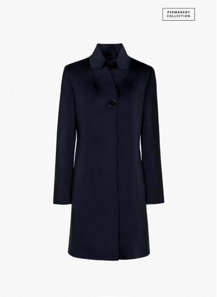 Inverted notch collar blue wool coat