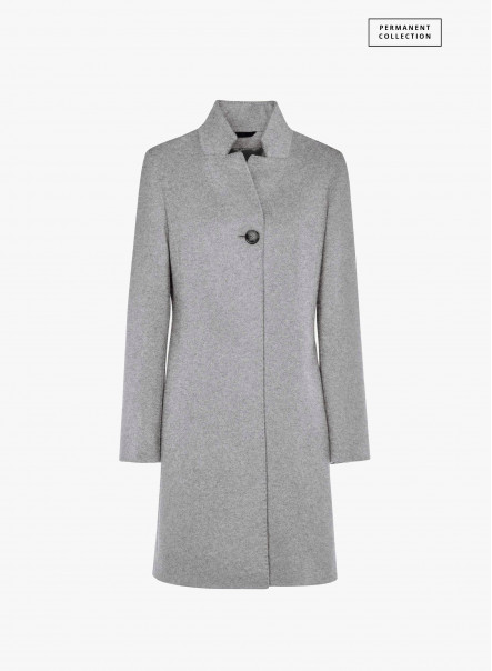 Inverted notch collar light grey wool coat | Cinzia Rocca