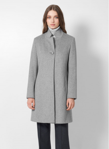 Inverted notch collar light grey wool coat