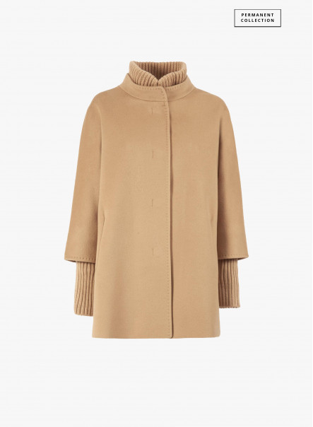 Short camel wool coat with knit details | Cinzia Rocca