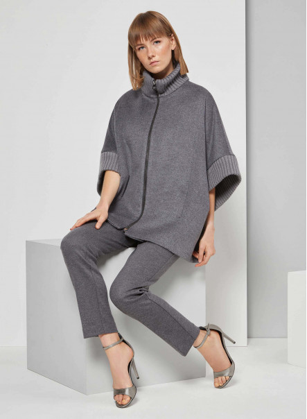 Grey wool cape with knit inserts