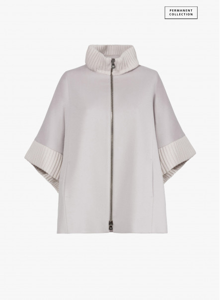 Pearl grey wool cape with knit inserts | Cinzia Rocca