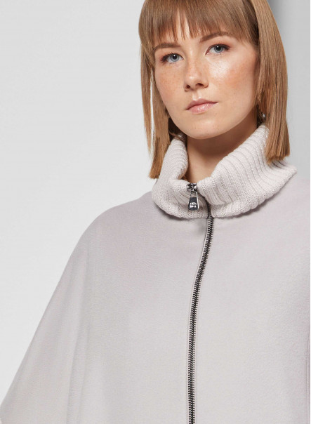 Pearl grey wool cape with knit inserts
