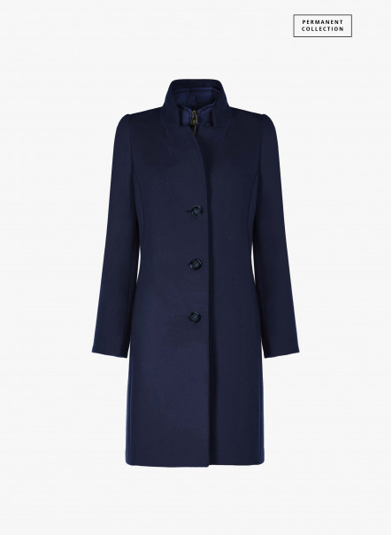 Blue wool coat with nylon bib