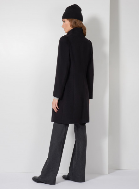 Black wool coat with nylon bib