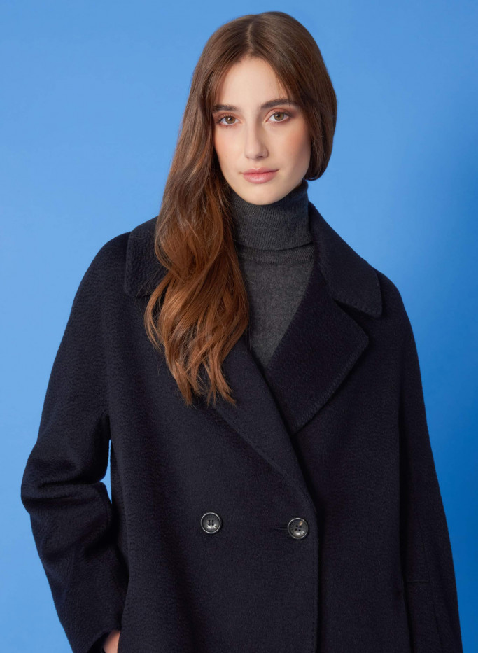 Long double breasted blue coat in camel hair | Cinzia Rocca