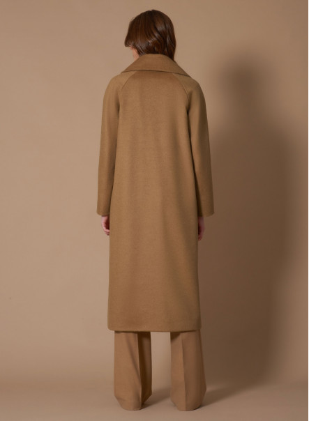 Long double breasted camel color coat in camel hair
