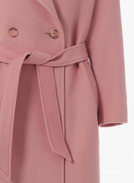 Double breasted pink belted coat in wool