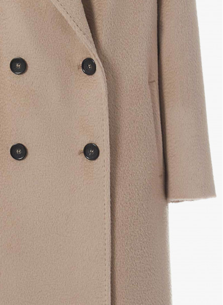 Double breasted light camel coat in alpaca and wool