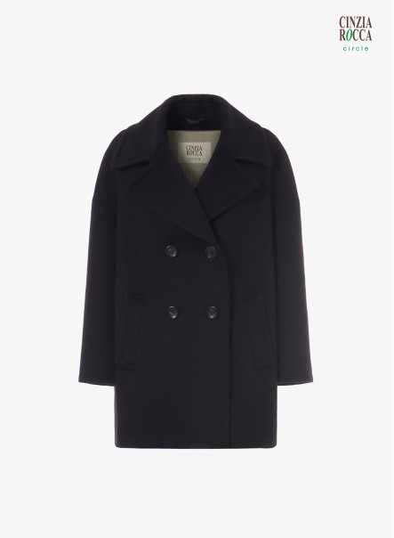 Sustainable black wool and cashmere peacoat